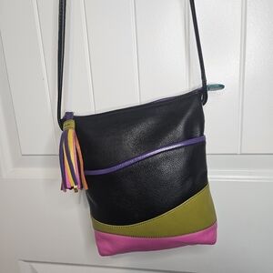 Retro Style ILI NY Black & Multi-Color Leather Purse